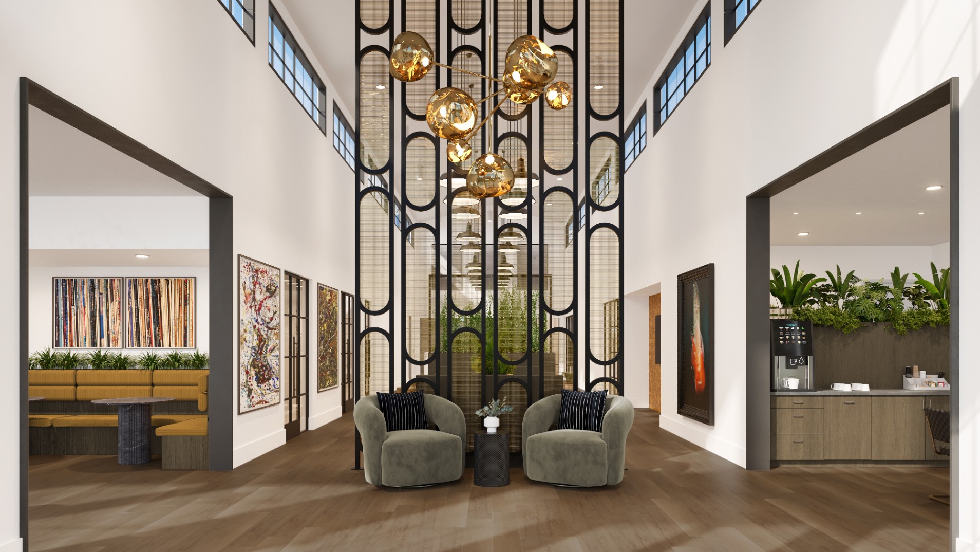 Entry to the clubhouse and leasing office at Creekside at the Grounds